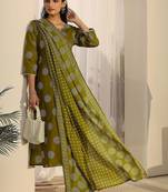 women ethnic motifs printed regular thread work kurta with trousers & with dupatta