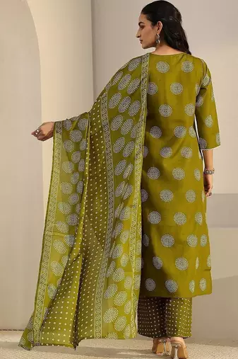 women ethnic motifs printed regular thread work kurta with trousers & with dupatta