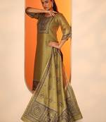 floral yoke design thread work straight kurta with trouser and dupatta