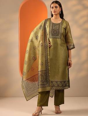 floral yoke design thread work straight kurta with trouser and dupatta 2
