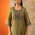 floral yoke design thread work straight kurta with trouser and dupatta