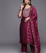 floral yoke design straight sequinned kurta with trousers & dupatta