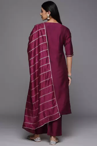 floral yoke design straight sequinned kurta with trousers & dupatta