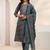 women ethnic motifs printed regular thread work kurta with trousers & with dupatta