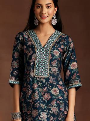 floral printed regular sequinned kurti with dhoti pant & dupatta 2