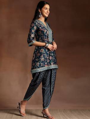 floral printed regular sequinned kurti with dhoti pant & dupatta 4
