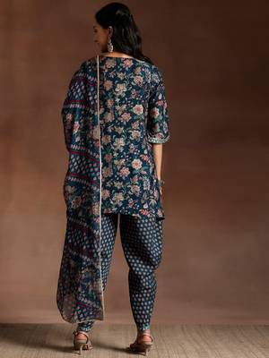 floral printed regular sequinned kurti with dhoti pant & dupatta 5