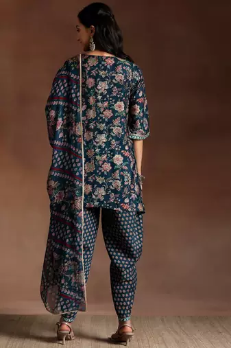 floral printed regular sequinned kurti with dhoti pant & dupatta