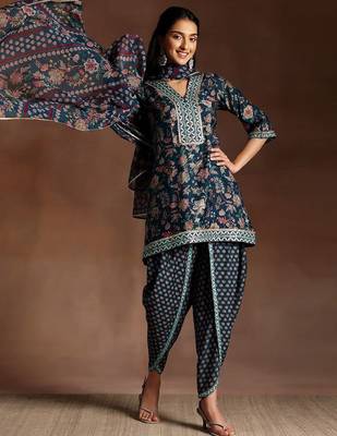 floral printed regular sequinned kurti with dhoti pant & dupatta 6