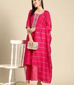women floral yoke design kurta with trousers & dupatta