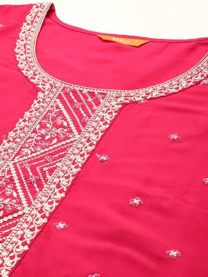 women floral yoke design kurta with trousers & dupatta 2