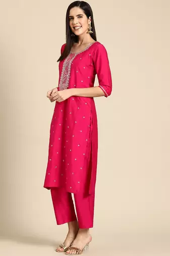 women floral yoke design kurta with trousers & dupatta
