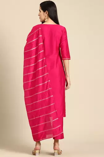 women floral yoke design kurta with trousers & dupatta