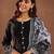 round neck panelled beads work straight kurta with trousers & dupatta