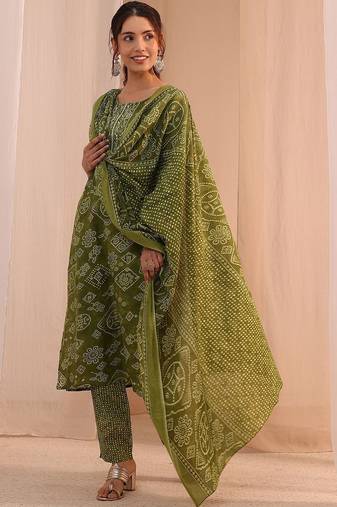 women ethnic motifs printed regular thread work kurta with trousers & with dupatta