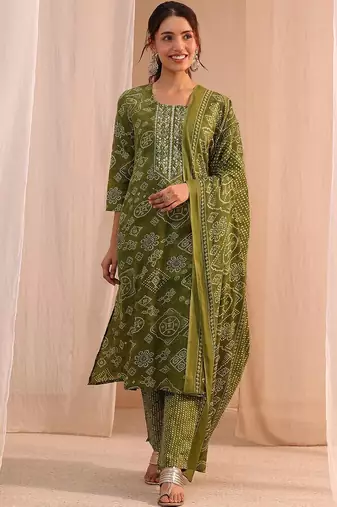 women ethnic motifs printed regular thread work kurta with trousers & with dupatta