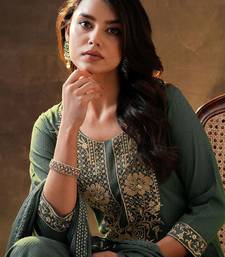 floral embroidered thread work straight kurta with trousers & dupatta