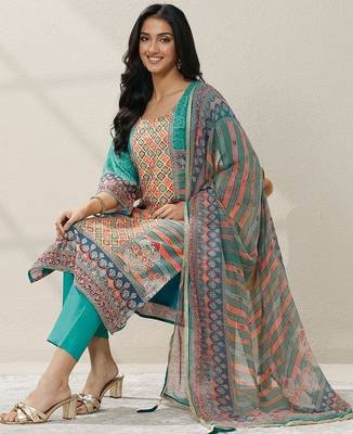 women ethnic motifs printed regular mirror work kurta with trousers & with dupatta 1