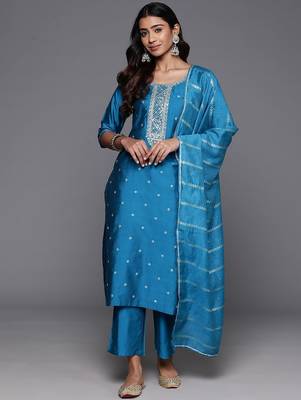 floral embroidered zari regular kurta with trousers dupatta 1