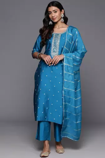 floral embroidered zari regular kurta with trousers dupatta