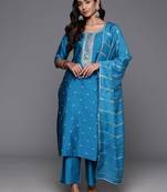 floral embroidered zari regular kurta with trousers dupatta