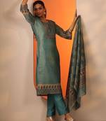 women ethnic motifs regular thread work kurta with trousers & with dupatta
