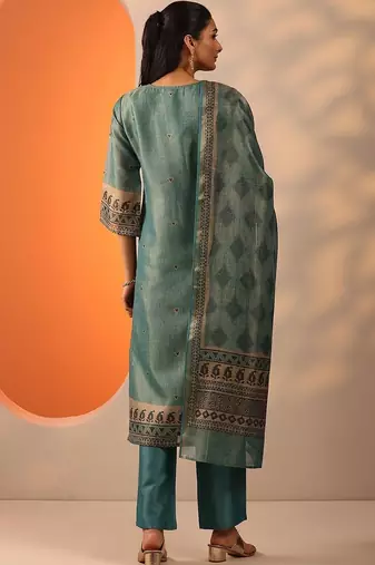 women ethnic motifs regular thread work kurta with trousers & with dupatta