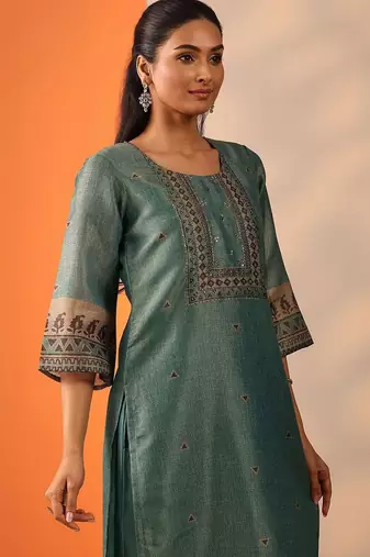 women ethnic motifs regular thread work kurta with trousers & with dupatta