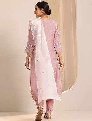 floral yoke design thread work chanderi silk kurta with trousers & with dupatta 5