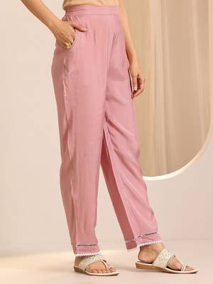 floral yoke design thread work chanderi silk kurta with trousers & with dupatta 7