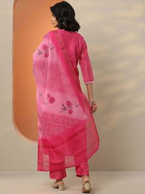 bandhani printed thread work straight kurta with trousers & dupatta 4