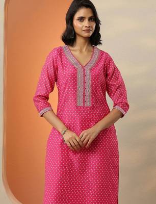 bandhani printed thread work straight kurta with trousers & dupatta 5