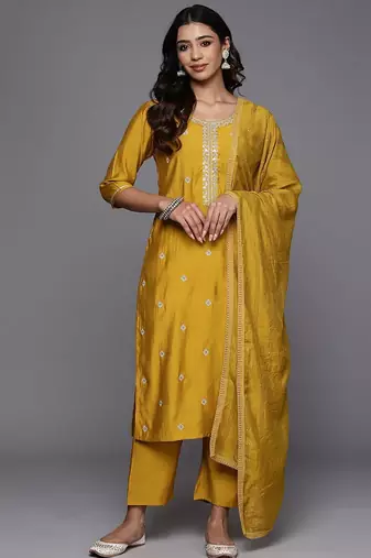 women ethnic motifs embroidered kurta with trousers & dupatta