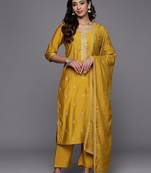 women ethnic motifs embroidered kurta with trousers & dupatta