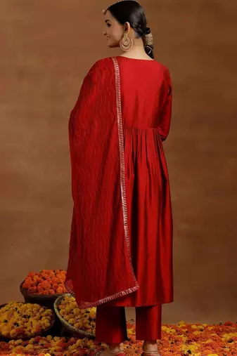 women ethnic motifs embroidered empire mirror work kurta with trousers & with dupatta