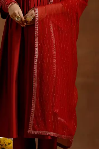women ethnic motifs embroidered empire mirror work kurta with trousers & with dupatta