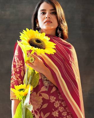 floral printed v-neck straight kurta with trousers & dupatta 2