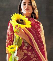 floral printed v-neck straight kurta with trousers & dupatta
