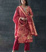 floral printed v-neck straight kurta with trousers & dupatta