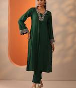 women ethnic motifs embroidered regular thread work kurta with trousers