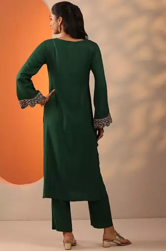 women ethnic motifs embroidered regular thread work kurta with trousers