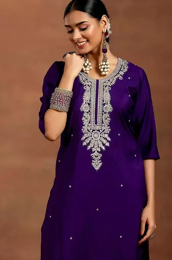 floral embroidered kurta with trouser & dupatta