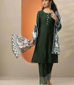green and white round neck beads and stones straight kurta with trouser & dupatta