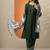 green and white round neck beads and stones straight kurta with trouser & dupatta