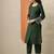 green and white round neck beads and stones straight kurta with trouser & dupatta