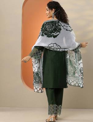 green and white round neck beads and stones straight kurta with trouser & dupatta 4