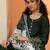 green and white round neck beads and stones straight kurta with trouser & dupatta