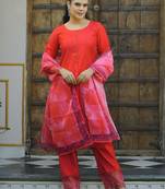 yoke design thread work straight kurta with trousers & dupatta
