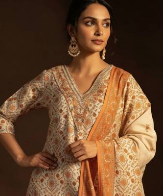 ethnic motifs printed kurta with trousers & dupatta 2