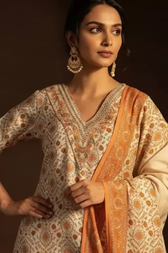 ethnic motifs printed kurta with trousers & dupatta